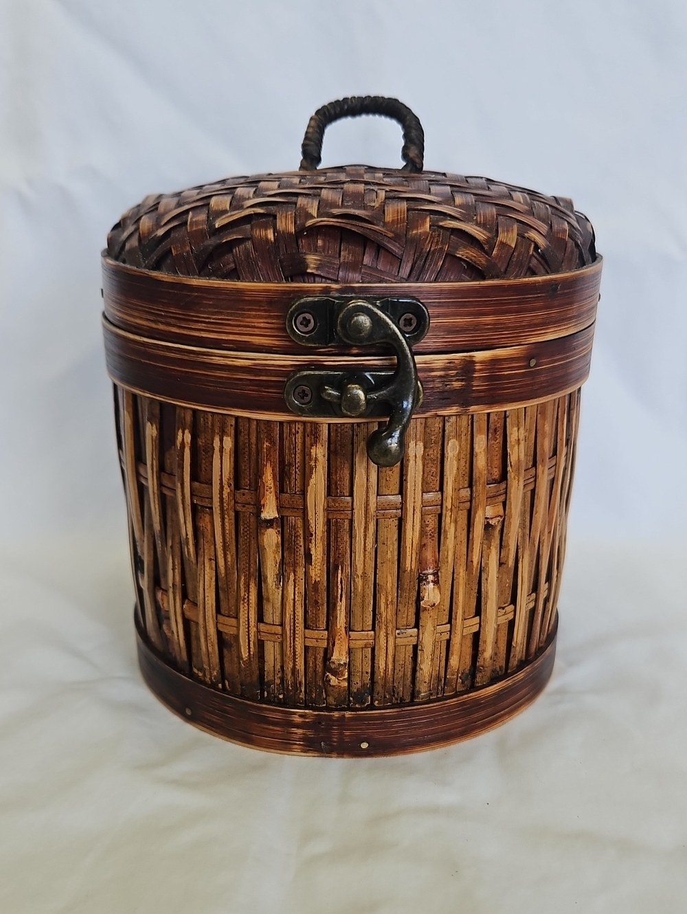Woven Bamboo Storage Basket with Lid - Brown